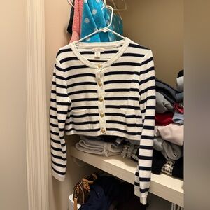Jessica Simpson Navy and White Striped Cardigan with Gold Buttons
